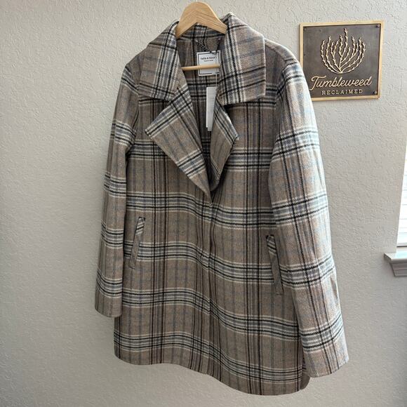 Women's Belle & Bloom Brown, Black, Blue Plaid Snap Front Coat Size L NEW - Picture 10 of 10